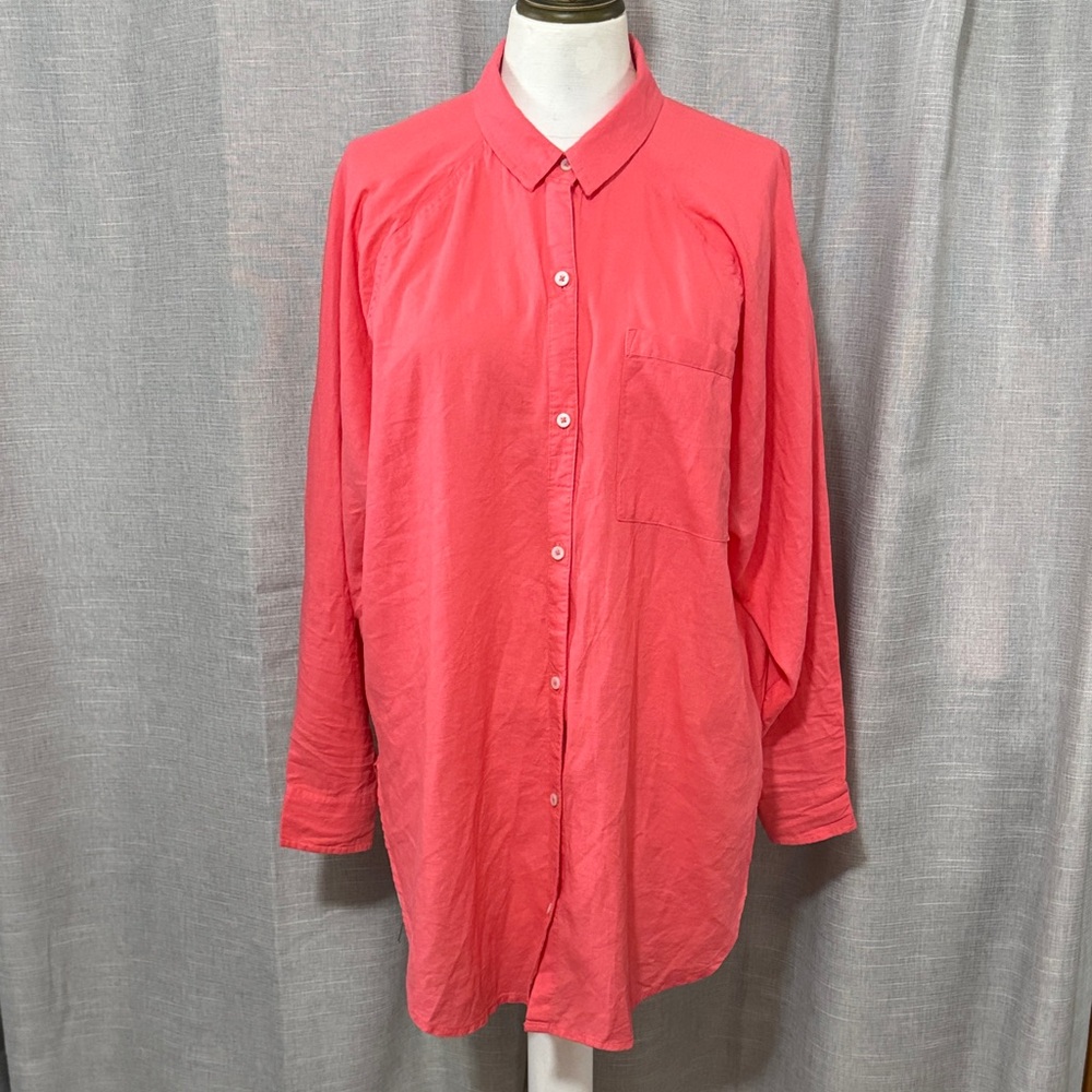 aerie Oversized Button Up Shirt-Linen/Viscose-Sz S-Haute Coral Color-EUC